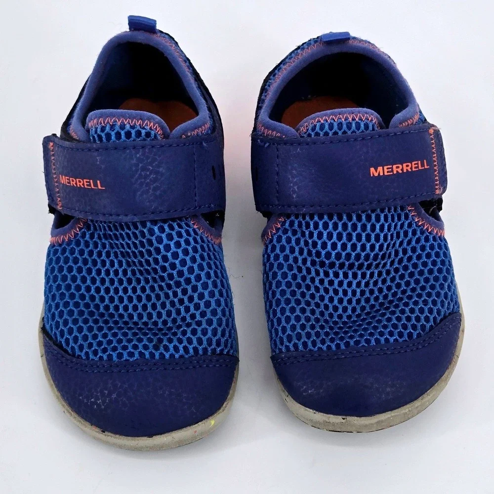 Merrell Kids Bare Steps H2O Water Shoes Blue Orange Wide Trail Sandals 10 WIDE